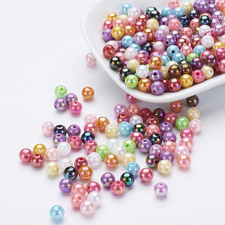 Environmental Polystyrene Acrylic Beads, AB Color Plated, Round, Mixed Color, 6mm, Hole: 1mm; about 4950pcs/500g