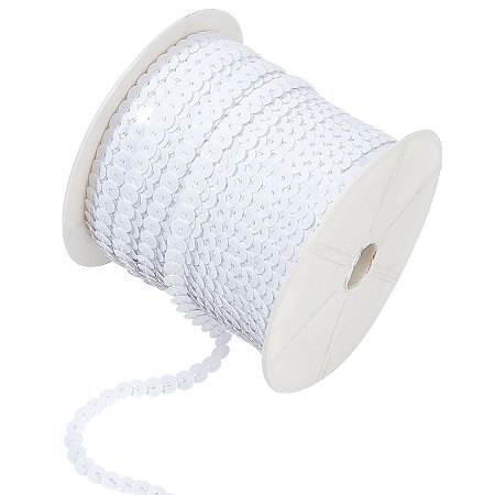 PandaHall Elite 1 Roll Plastic Paillette Beads, Sequins Beads, Ornament Accessories, Flat Round, White, 6mm, about 100yards/roll