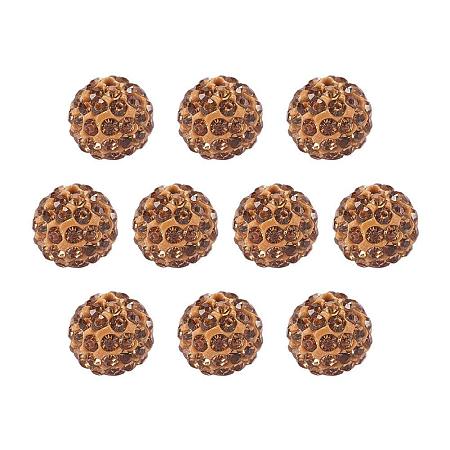 ARRICRAFT 100 Pcs 10mm Disco Ball Clay Beads Pave Glass Rhinestones Spacer Round Beads fit Shamballa Bracelet and Necklace Brown