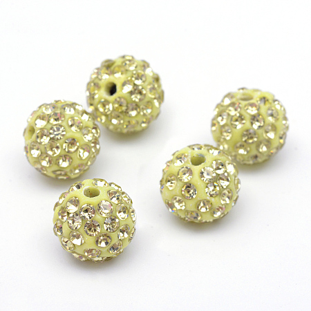 Honeyhandy Polymer Clay Pave Rhinestone Beads, Disco Ball Beads, Jonquil, PP13(1.9~2mm), 6 Rows Rhinestone, 10mm, Hole: 1.5mm