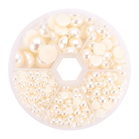 PandaHall Elite Beige 4-12mm Flat Back Pearl Cabochons for Craft and Decoration, about 690pcs/box