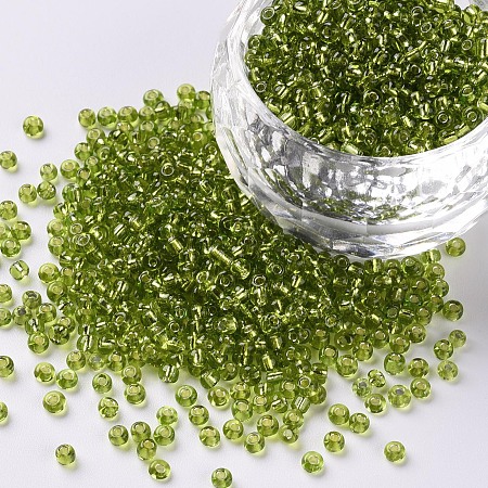 Honeyhandy 12/0 Glass Seed Beads, Silver Lined Round Hole, Round, Yellow Green, 2mm, Hole: 1mm, about 30000 beads/pound