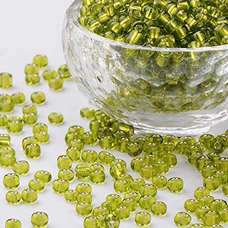 PandaHall Elite About 4500 Pcs 6/0 Glass Seed Beads Silver Lined YellowGreen Round Pony Bead Mini Spacer Beads Diameter 4mm for Jewelry Making