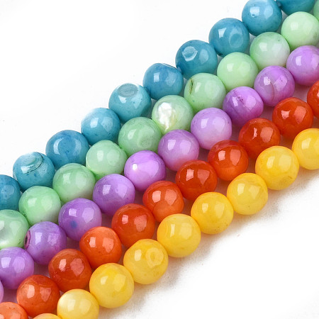 Natural Freshwater Shell Beads Strands, Mixed Dyed and Undyed, Round, Mixed Color, 4mm, Hole: 0.8mm, about 97~99pcs/strand, 14.88 inch~15.16 inch(37.8~38.5cm)
