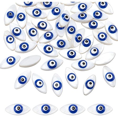 NBEADS About 44 Pcs Natural Shell Evil Eye Beads, Horse Eye Beads Spacer Oval Evil Eye Beads with 0.6mm Hole for Bracelet Necklace Jewelry Making