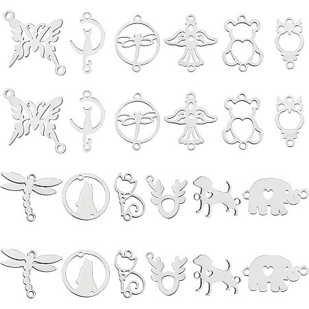 CHGCRAFT 24Pcs Butterfly Connector Charms Cat Dog Dragonfly Charm Pendant Connector Stainless Steel Animal Theme Links Connectors for DIY Jewelry Making