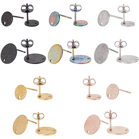 UNICRAFTALE 40Pcs 5 Colors 304 Stainless Steel Stud Earring Findings Textured Flat Round Ear Stud 1.4mm Hole Earrings with Ear Nuts Earring Backs and Loop for DIY Earrings Pin 0.8mm