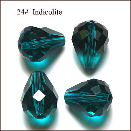 Honeyhandy Imitation Austrian Crystal Beads, Grade AAA, Faceted, Drop, Dark Cyan, 8x10mm, Hole: 0.9~1mm