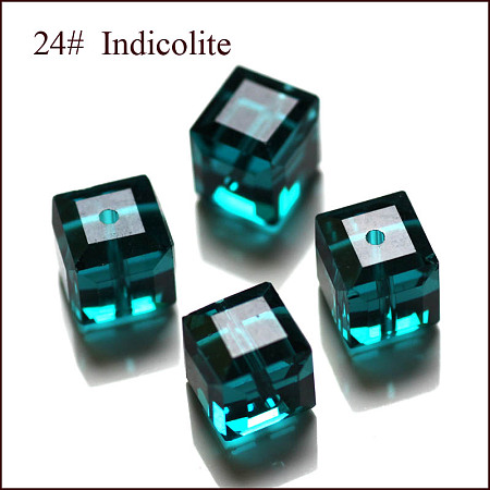 Honeyhandy Imitation Austrian Crystal Beads, Grade AAA, Faceted, Cube, Dark Cyan, 5~5.5x5~5.5x5~5.5mm(size within the error range of 0.5~1mm), Hole: 0.7~0.9mm