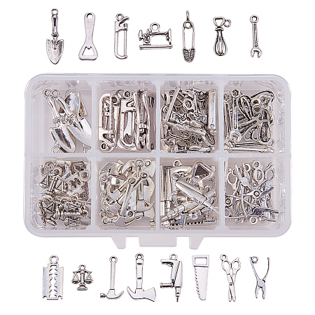 PandaHall Elite 90 Pieces 15 Style Antique Silver Tibetan Alloy Home Tool Charms for DIY Jewelry Making