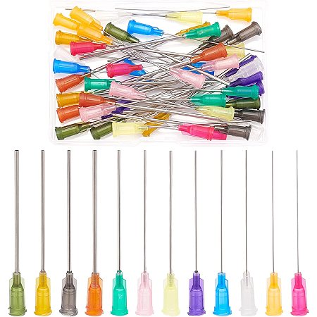 BENECREAT 48PCS 2 Inch 12 Different Gauge Blunt Tip Glue Bottle Needles Dispensing Needle with 304 Stainless Steel Pin for Refilling E-Liquid Inks
