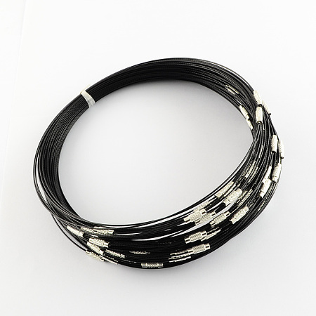 Honeyhandy Steel Wire Bracelet Cord DIY Jewelry Making, with Brass Screw Clasp, Black, 225x1mm