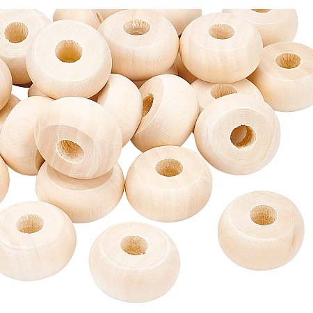 OLYCRAFT 30pcs Natural Wood Beads Flat Round Unfinished Schima Wooden Loose Beads Large Size Wood Spacer Beads with 8.5m Hole for Decor Crafts DIY Jewelry Making 29.5x15mm