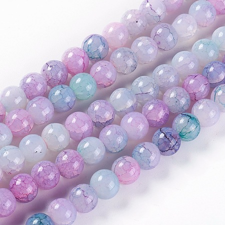 Arricraft Crackle Glass Beads Strands, Imitation Agate, Round, Colorful, 8~8.5mm, Hole: 1.4~1.5mm, about 49~51pcs/strand, 14.6 inches~15 inches(37.2~38.2cm)