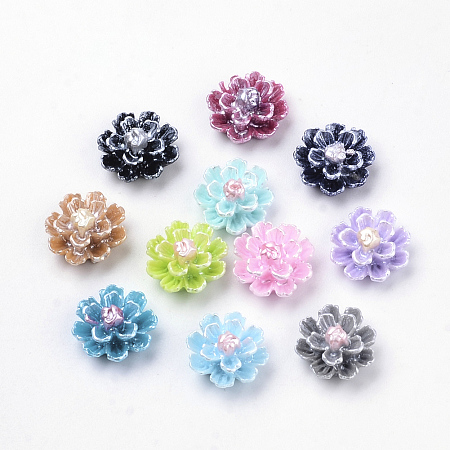 ARRICRAFT Imitation Pearl Resin Cabochons, Flower, Mixed Color, 9.5x9x5.5mm