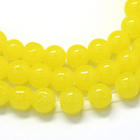 Arricraft Baking Painted Imitation Jade Glass Round Bead Strands, Yellow, 10~10.5mm, Hole: 1.5mm, about 85pcs/strand, 31.4 inches