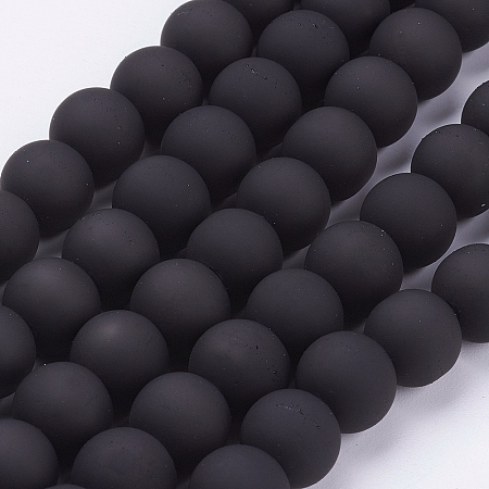 Honeyhandy Painted Glass Bead Strands, Rubberized Style, Round, Black, 10mm, Hole: 1.3~1.6mm, 31.4 inch