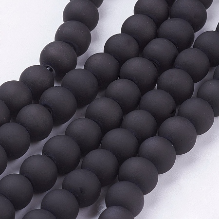 Honeyhandy Painted Glass Bead Strands, Rubberized Style, Round, Black, 6mm, Hole: 1.3~1.6mm, 31.4 inch
