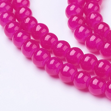 Honeyhandy Imitation Jade Glass Beads Strands, Spray Painted, Round, Magenta, 6mm, Hole: 1.3~1.6mm, about 133pcs/strand, 31.4 inch
