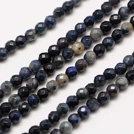 Honeyhandy Natural Gemstone Sodalite Faceted Round Beads Strands, 3mm, Hole: 0.8mm, about 136pcs/strand, 16 inch