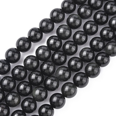 Honeyhandy Natural Obsidian Beads Strands, Round, Grade AA, Black, 14mm, Hole: 1mm, about 28pcs/strand, 15.7 inch