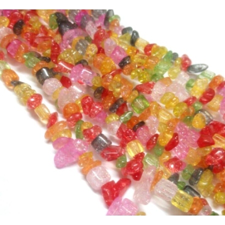 Honeyhandy Synthetic Crackle Quartz Chips Beads Strands, Mixed Color, 5~8x5~8mm, Hole: 1mm, about 32 inch