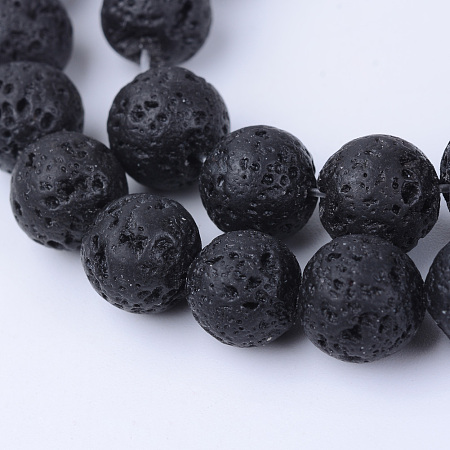 Honeyhandy Natural Lava Rock Beads Strands, Round, 4~4.5mm, Hole: 0.8mm, about 96pcs/strand, 15.5 inch