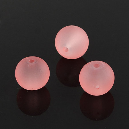 Honeyhandy Transparent Glass Bead Strands, Frosted, Round, Salmon, 10mm, Hole: 1.3~1.6mm, about 80pcs/strand, 31.4 inch