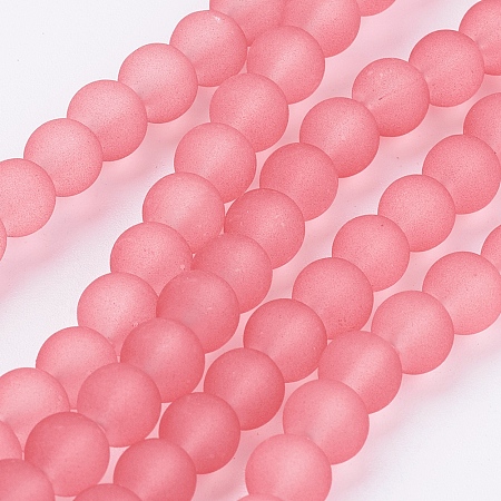 Arricraft Transparent Glass Bead Strands, Frosted, Round, Salmon, 6mm, Hole: 1.3~1.6mm, about 140pcs/strand, 31.4 inches