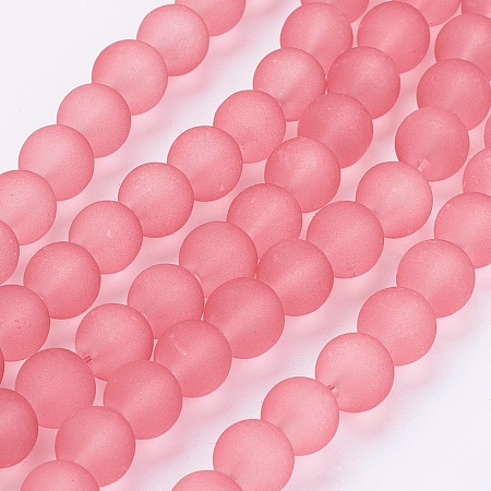 Arricraft Transparent Glass Bead Strands, Frosted, Round, Salmon, 8mm, Hole: 1.3~1.6mm, about 99pcs/strand, 31.4 inches