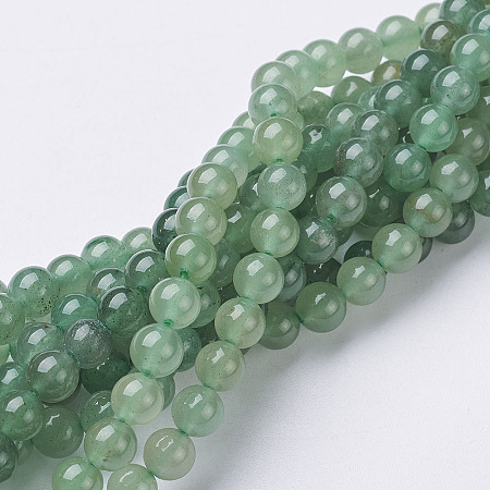Honeyhandy Natural Green Aventurine Beads Strands, Round, 6mm, Hole: 0.8mm, 15~16 inch