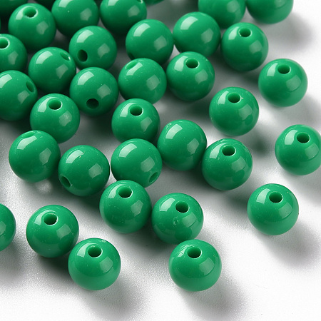 Honeyhandy Opaque Acrylic Beads, Round, Green, 8x7mm, Hole: 2mm