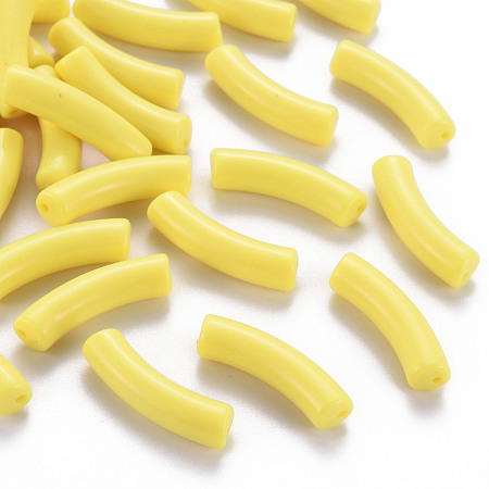Honeyhandy Opaque Acrylic Beads, Curved Tube, Yellow, 32x9.5x8mm, Hole: 1.8mm