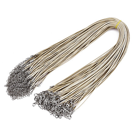Honeyhandy Waxed Cotton Cord Necklace Making, with Alloy Lobster Claw Clasps and Iron End Chains, Platinum, Dark Khaki, 17.12 inch(43.5cm), 1.5mm