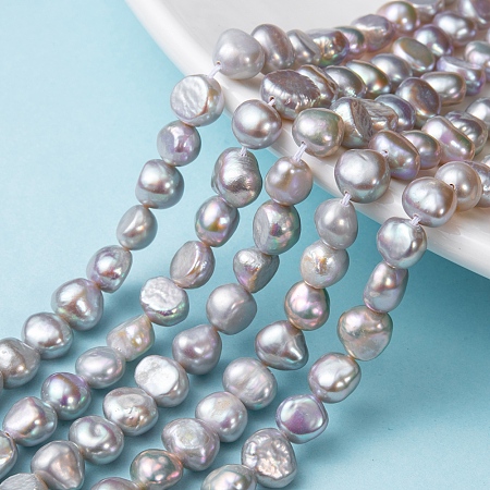 ARRICRAFT Natural Cultured Freshwater Pearl Beads Strands, Two Sides Polished, Light Grey, 7~9x5~6mm, Hole: 0.8mm, about 50~55pcs/strand, 13.7 inches