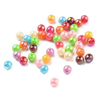 Arricraft Opaque Acrylic Beads, for Name Bracelets & Jewelry Making, AB Color, Round, Mixed Color, Size: about 6mm in diameter, hole: 1mm