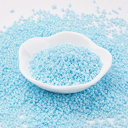 TOHO Japanese Seed Beads, Round, 11/0 Opaque-Lustered, Pale Turquoise, 2x1.5mm, Hole: 0.5mm, about 933pcs/10g