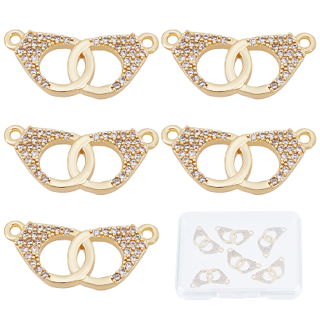 Beebeecraft 8Pcs/Box Handcuffs Charms 18K Gold Plated Brass Interlocking Clasps Links with Cubic Zirconia for DIY Bracelets Necklace Jewelry Making Findings