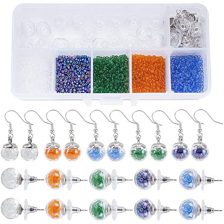 SUNNYCLUE DIY Dangle Earring Making Kits, include Glass Globe Beads, Glass Seed Beads, Plastic Bead Cap Pendant Bails, 304 Stainless Steel Stud Earring Findings, Brass Earring Hooks, Platinum & Stainless Steel Color, 2mm, Hole: 1mm