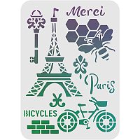 FINGERINSPIRE Eiffel Tower Stencils Decoration Template 11.6x8.3 inch Plastic Bee Key Bicycles Drawing Painting Stencils Rectangle Reusable Stencils for Painting On Wood Walls Furniture Crafts
