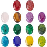 SUPERFINDINGS 14 Style 18x13mm Natural Oval Gemstone Cabochon Synthetic Flat Back Gemstone Chakra Healing Crystal Cabochon Covers for Craft Making
