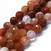 Natural Red Quartz Beads Strands, Faceted, Round, 6.5mm, Hole: 0.7mm, about 60pcs/strand, 14.96 inch(38cm)