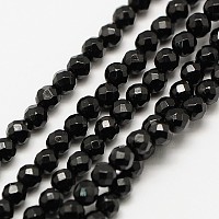 Natural Black Spinel Bead Strands, Faceted Round, 3mm, Hole: 0.8mm, about 136pcs/strand, 16 inch