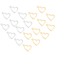 Unicraftale 304 Stainless Steel Charms, Heart, Golden & Stainless Steel Color, 10x13.7~14x0.8~1mm, Hole: 1mm, 100pcs/box