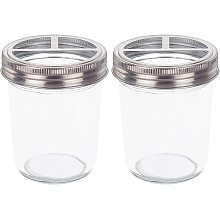 BENECREAT 4 Pack Column Clear Glass Toothbrush Holder Stand Mason bottle with Stainless Steel Bottle Caps, 86x110mm/3.35x4.3"