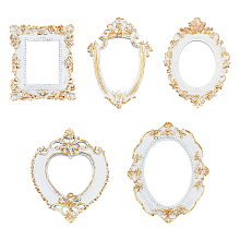 FINGERINSPIRE 5 Style Vintage Resin Frame Mini Resin Jewelry Display Frame, Oval Teardrop Rectangle Heart Shape Picture Frame Light Khaki Retro Embossed Small Antique Picture Frame for Photography