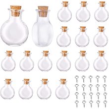 SUNNYCLUE 20Pcs Flat Round Mini Wish Bottles Tiny Glass Bottle Charms with Cork Stoppers Clear Wishing Jar Vial Bottle & 20Pcs Eye Pin Peg Bails for DIY Jewellery Pendants Making Crafts Party Decor