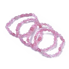 Honeyhandy Natural Rose Quartz Bead Stretch Bracelets, Tumbled Stone, Nuggets, Inner Diameter: 2~2-1/4 inch(5.2~5.6cm)