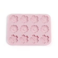 Honeyhandy Food Grade Silicone Molds, Fondant Molds, Ice Cube Molds, For DIY Cake Decoration, Chocolate, Candy, UV Resin & Epoxy Resin Jewelry Making, Sakura Flower, Pink, 170x126x11mm, Flower: 35x32mm, 33mm, 33mm