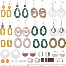 SUNNYCLUE 1 Box DIY Make 8 Pairs Rattan Dangle Earring Making Kits Weave Straw Earrings Teardrop Rectangle Acrylic Pendants Brass Earring Hooks & Jump Rings for Adults DIY Earring Jewellery Making